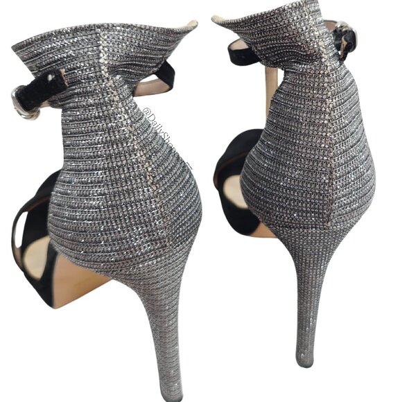 Vera Pelle Italy, women's black suede & metallic Silver pump stiletto heels - Picture 4 of 7